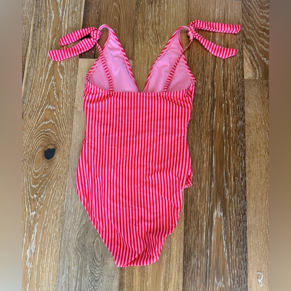 Ellen Tracy pink and red striped one piece swimsuit - Picture 3 of 4